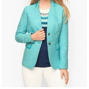 Talbots "Classic Shetland" Teal Blue Green Wool Blend 3 Button Blazer size 10